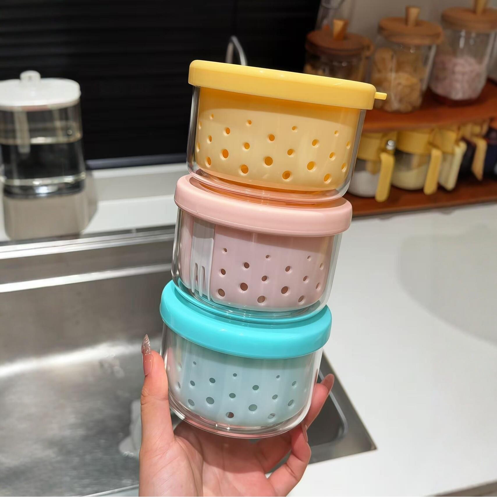 便携式水果杯上班族外带蔬菜沙拉杯露营野餐可沥水保鲜盒便当盒子