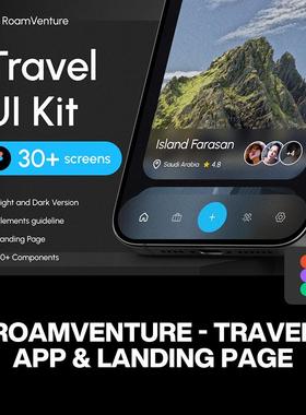 双配色32屏旅行游记旅游计划行程移动应用App用户界面UI套件模板