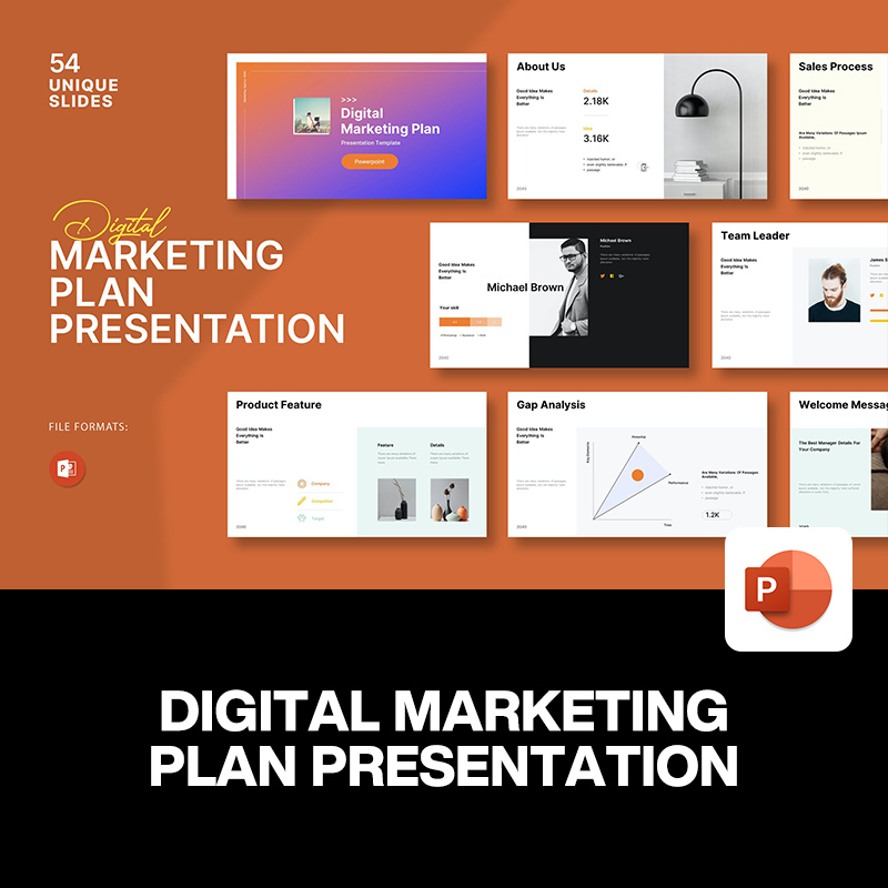 54页时尚简约通用互联网数字化营销方案市场分析年终总结ppt模板