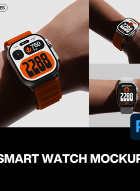 3款苹果Apple Watch智能手表UI设计作品佩戴场景展示效果图ps样机