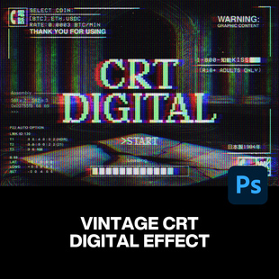 80年代复古怀旧科幻CRT显示器VHS信号干扰低保真故障风ps特效样机