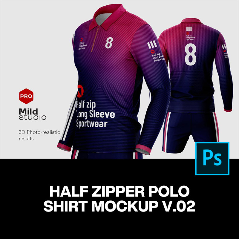 长袖翻领拉链运动服足球队服球衣服装设计ps样机素材展示效果模板