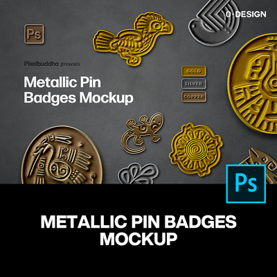 逼真金属胸针胸章饰品纪念品徽章设计贴图ps样机素材展示效果模板