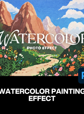 复古水粉水彩绘画渗色粗糙纸纹肌理风景动漫插画后期ps特效样机
