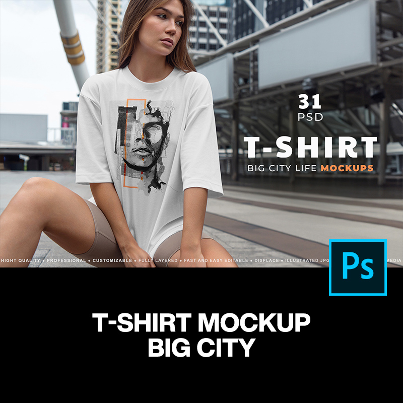 31款网红女模特短袖T恤上衣服装设计ps样机街拍场景展示效果图