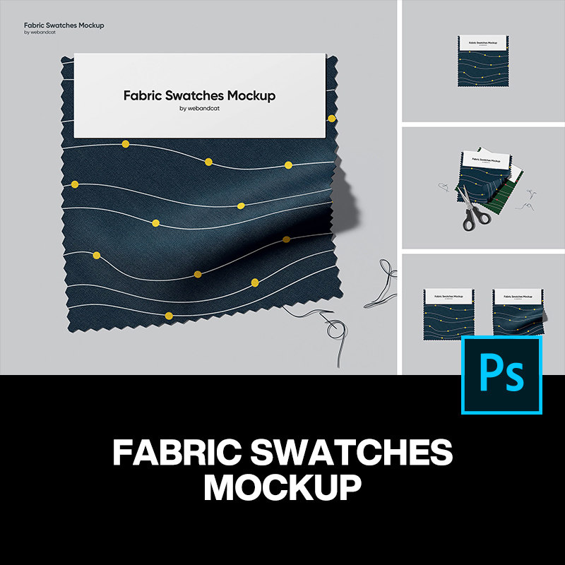 4款织物面料布料色卡小样纹样印花图案设计ps样机素材展示效果图