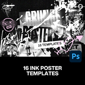 潮流街头垃圾摇滚朋克水墨渗色喷漆涂鸦海报特效字体设计ps样机