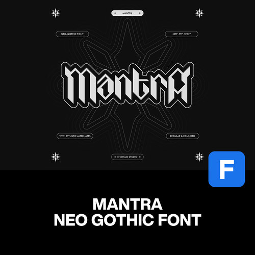 Mantra潮流时尚未来哥特潮牌海报服装商标logo标题艺术英文字体包