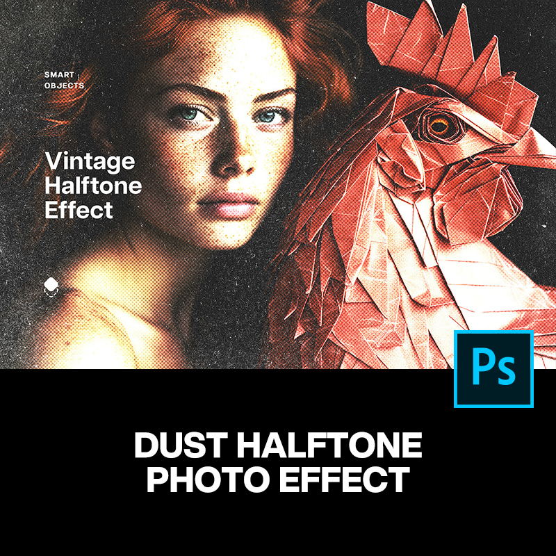 潮流复古网点低保真怀旧点阵半调影印图像照片滤镜ps特效样机模板