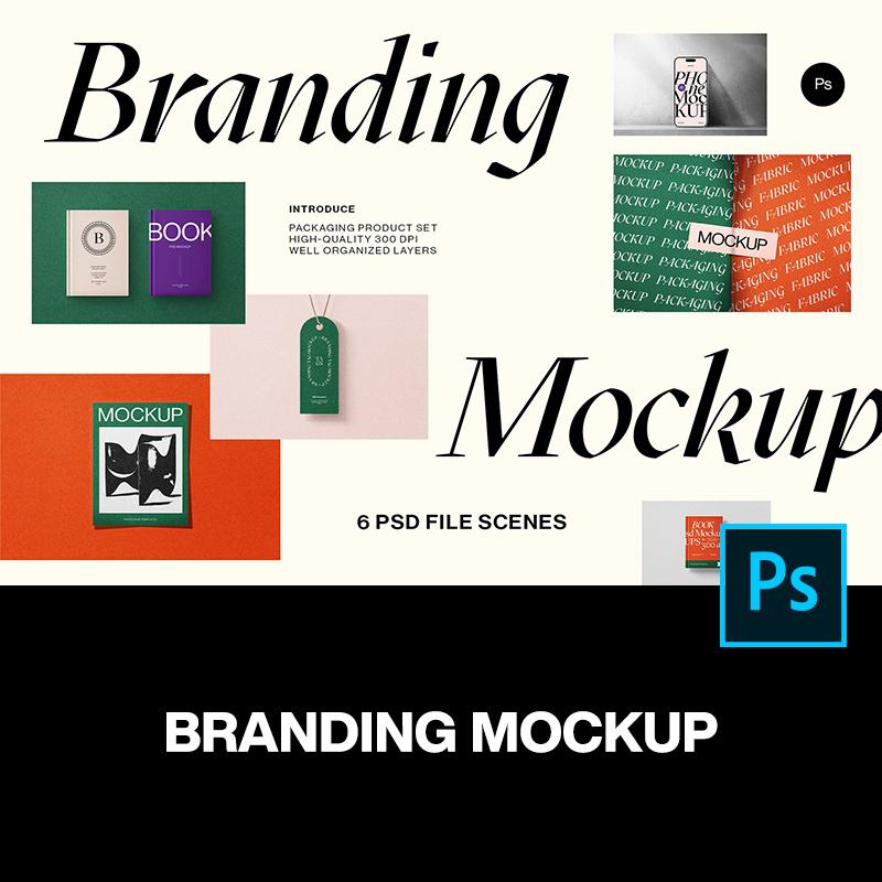 6款iPhone手机书籍封面吊牌单页品牌VI应用设计质感ps样机素材