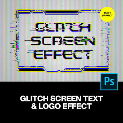 复古科幻潮流屏幕故障风错位失真叠印logo标识特效ps样机素材模板