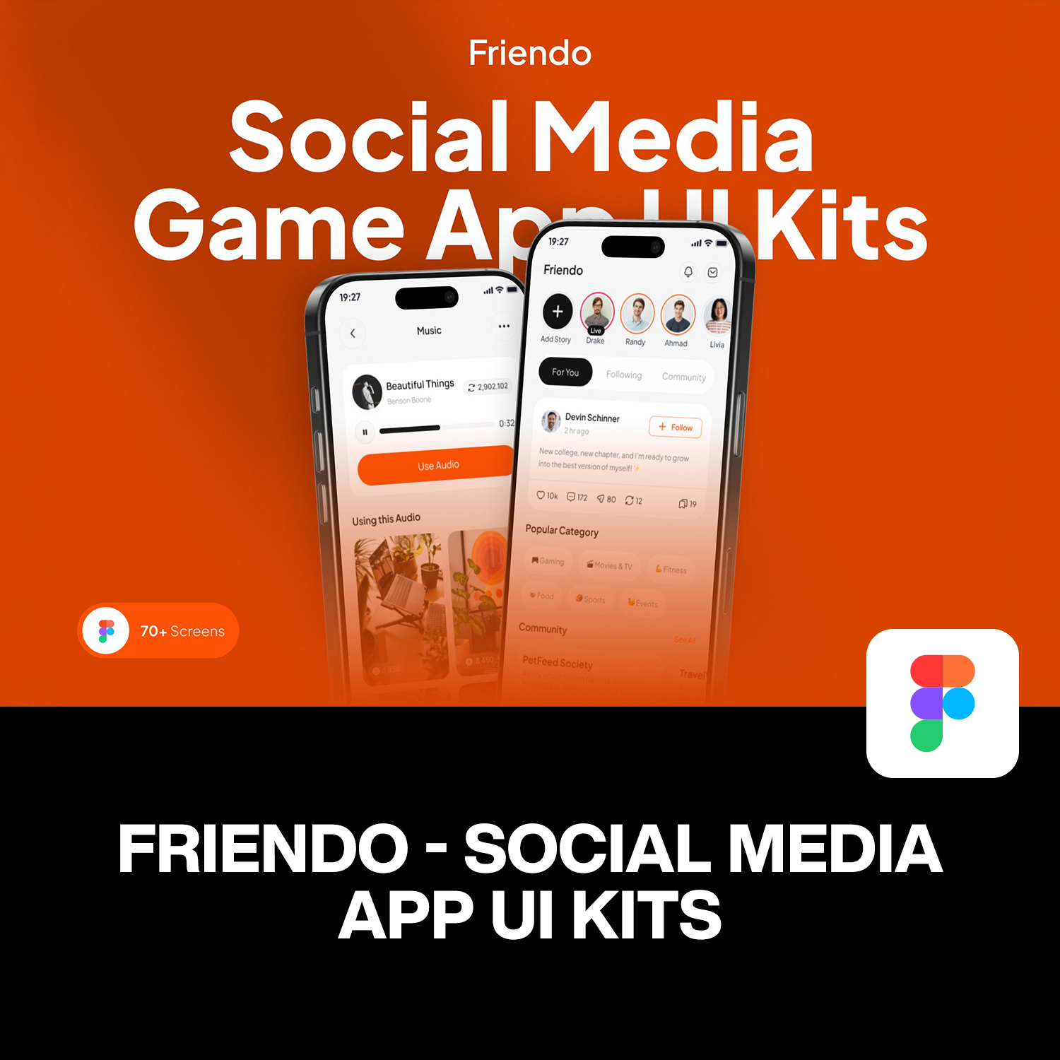 70屏现代简约社交媒体短视频博客资讯互动App应用UI界面设计模板