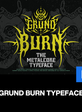 Grund Burn暗黑重金属朋克摇滚地下音乐海报服装标题装饰英文字体