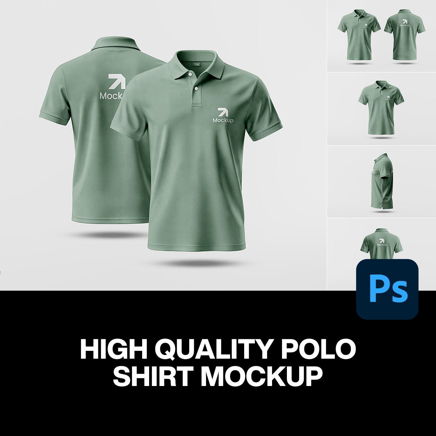 5款3D立体短袖翻领上衣Polo衫工作服装设计展示效果图ps样机素材