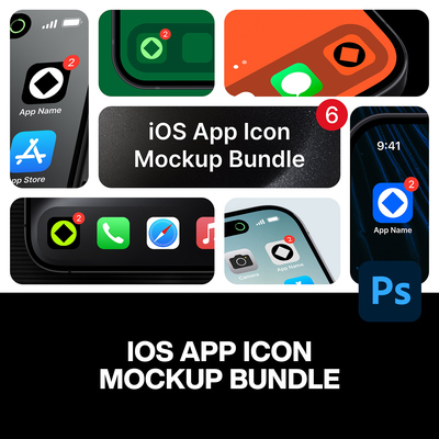 6款iOS苹果手机App应用图标设计作品桌面展示效果图ps样机素材