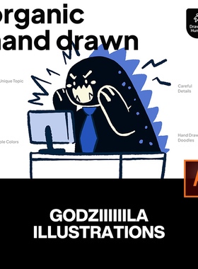 52款趣味卡通哥斯拉怪兽日常生活创意手绘插图插画ai矢量设计素材