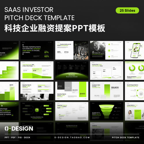 25页绿色科技初创企业风险投资商业模式SaaS融资路演提案PPT模板
