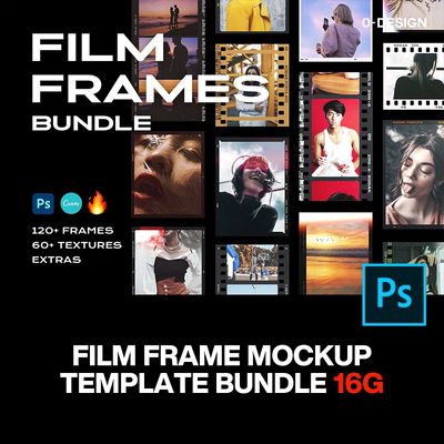 120款复古质感电影胶卷底片相片摄影边框特效滤镜ps样机素材模板