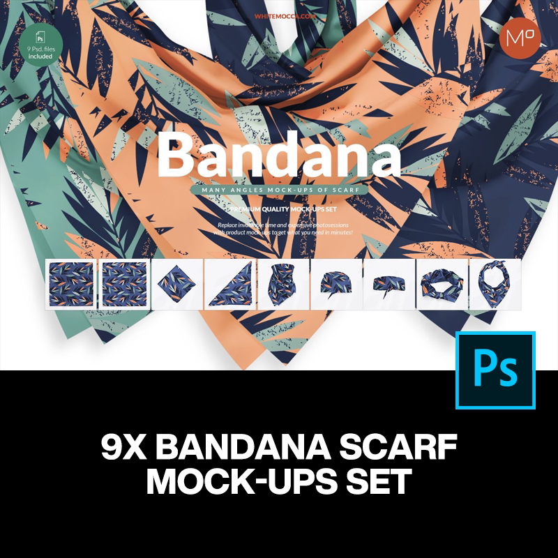 9款小方巾手帕围巾面料丝巾印花纹样贴图ps样机素材展示效果模板