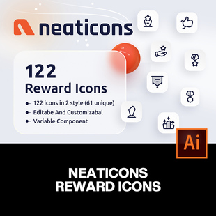 122款时尚圆角荣誉奖励奖杯奖牌奖章爱心点赞icon图标ai矢量素材