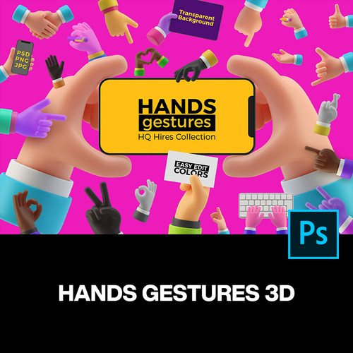 46款创意趣味卡通3D三维立体手指手势插图插画ps设计素材源文件