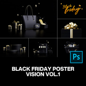 26款 黑金质感大促黑五购物节主视觉海报设计ps分层设计素材源文件