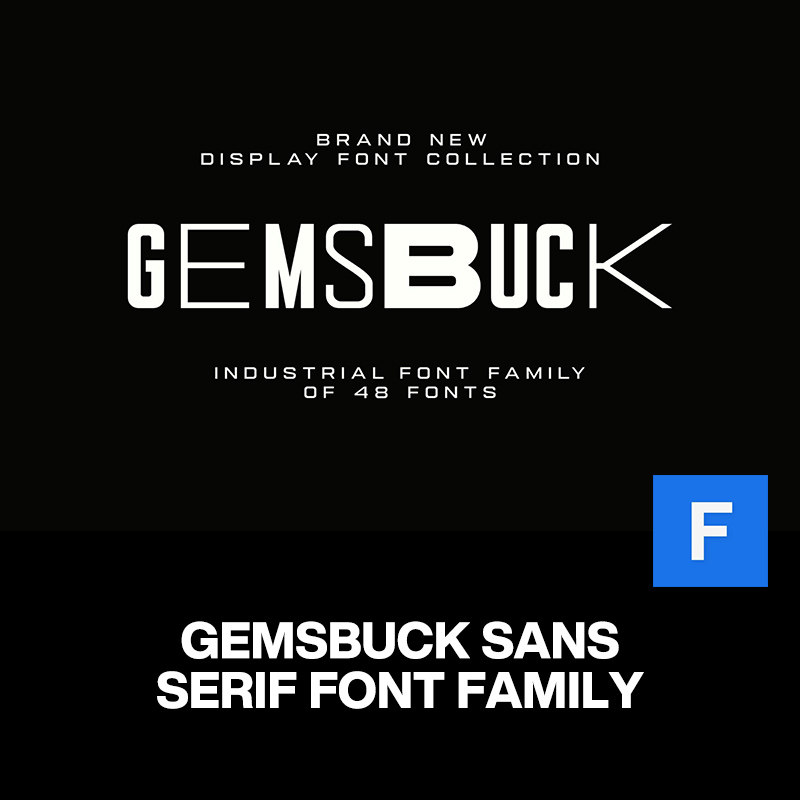 48款Gemsbuck现代工业风时尚品牌标识VI排版无衬线英文字体家族