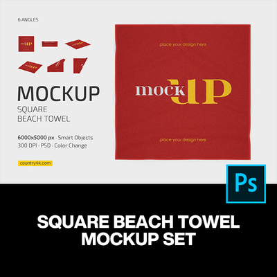 6款正方形沙滩巾毛巾百洁布抹布logo设计贴图ps样机素材展示效果