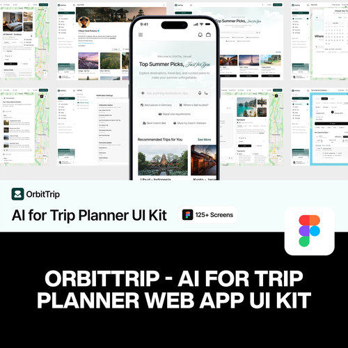 120屏AI人工智能个性化旅游酒店行程路线规划UI用户界面设计模板