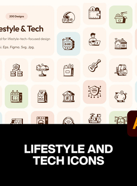 200款金融科技购物电商物流生活方式icon线性图表ai矢量设计素材