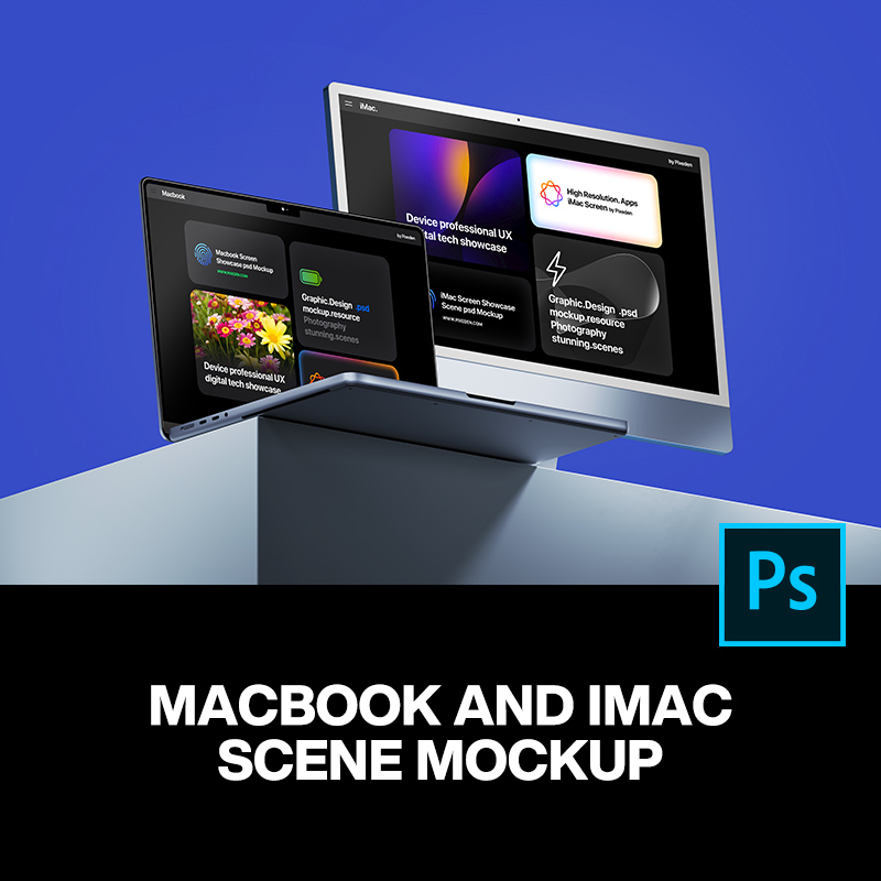 时尚MacBook笔记本电脑iMac显示器ui设计作品展示效果图ps样机