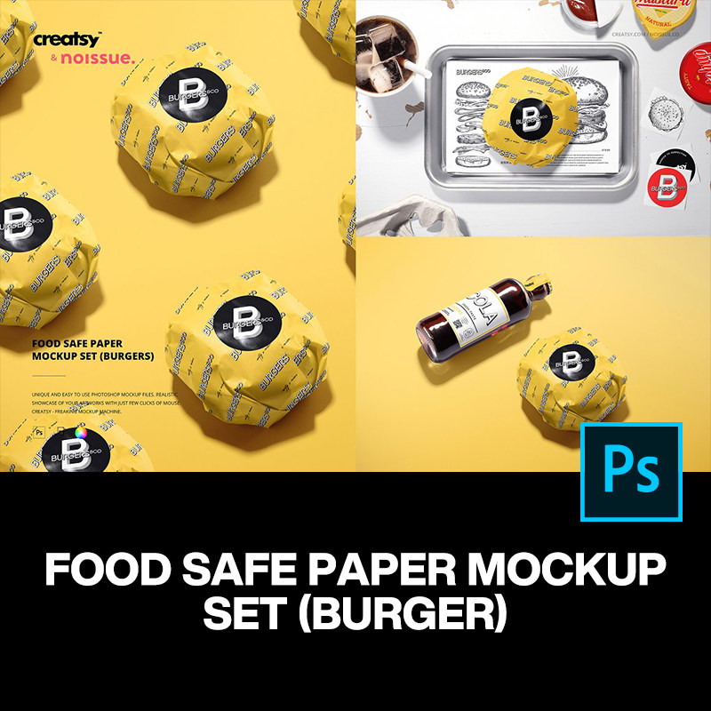 美式汉堡快餐美食logo包装纸印花图案设计贴图ps样机素材展示模板