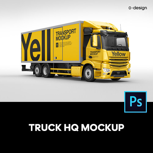 货运物流厢式货车车身广告设计贴图ps样机素材多角度展示效果模板