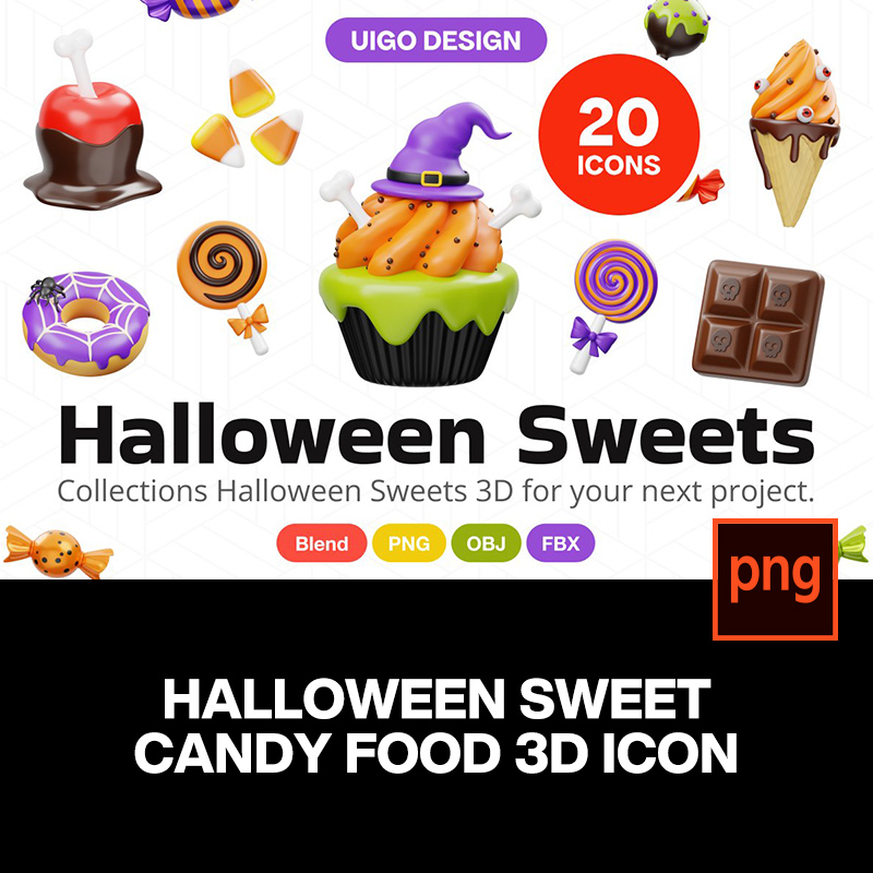 20款3D趣味卡通万圣节糖果礼物甜品潮流插图插画png免抠图片素材