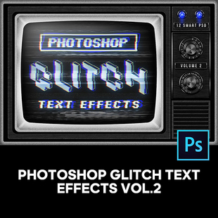 复古潮流故障风抖音毛刺错位扭曲logo字体ps样机素材特效生成模板