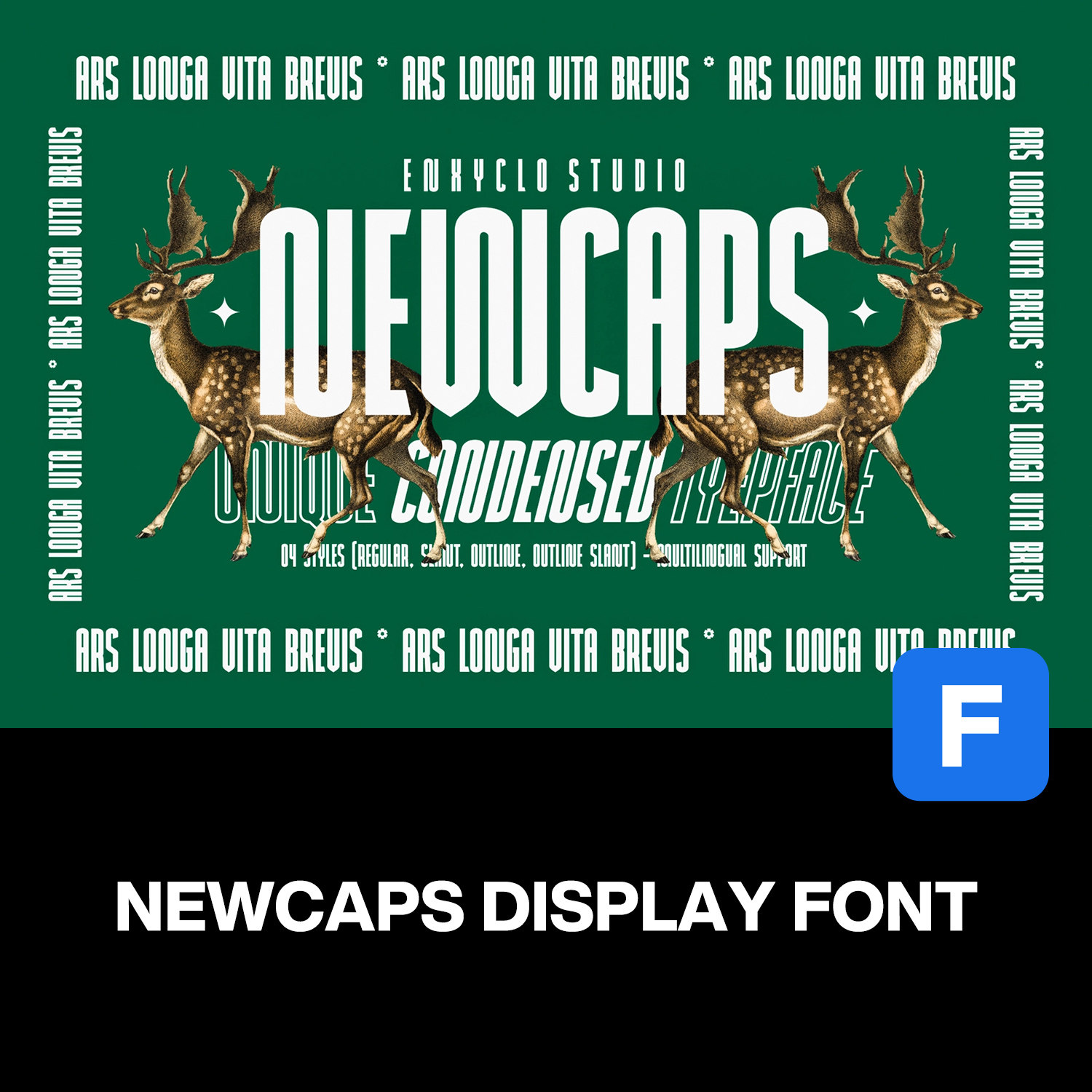 Newcaps复古时尚压缩粗体字广告海报封面标题浓缩无衬线英文字体