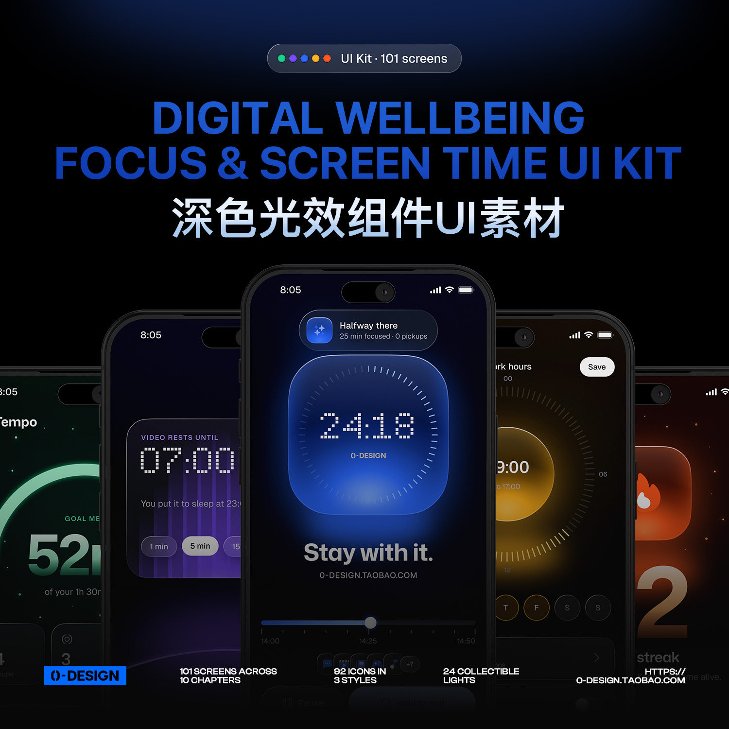 100屏深色液态玻璃光效UI界面设计智能科技App应用Figma组件素材