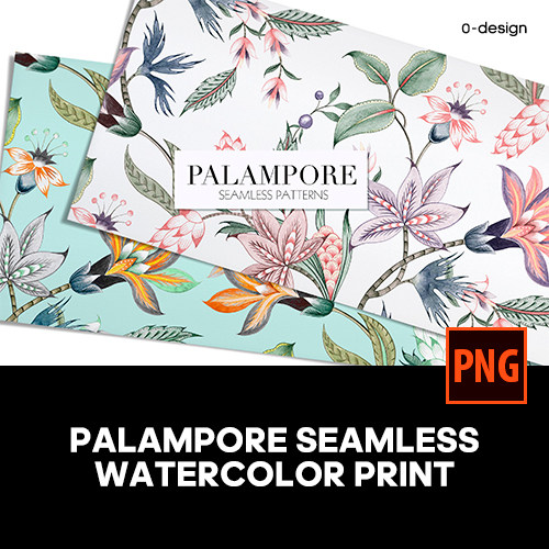 多配色手绘水彩无缝拼接植物花卉树叶绘画插图插画png免抠图案