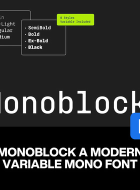 9字重Monoblock现代简洁等宽包装标签封面标题无衬线英文字体家族