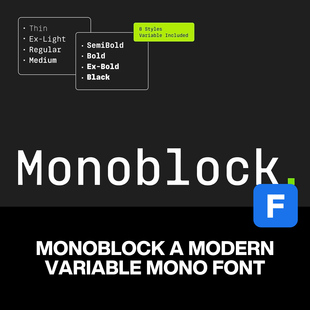 9字重Monoblock现代简洁等宽包装标签封面标题无衬线英文字体家族