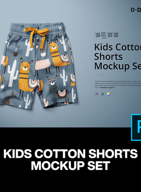 儿童全面运动休闲童装短裤卫裤印花贴图设计ps样机素材展示效果