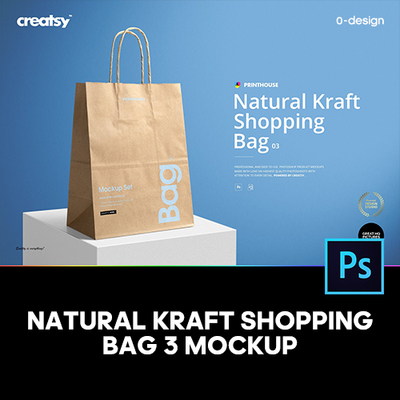 牛皮纸拎袋纸袋购物袋外卖打包带ps样机素材设计贴图展示效果模板