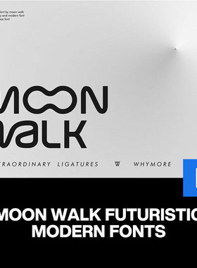 Moon Walk时尚未来科幻抽象艺术品牌logo广告海报标题英文字体包