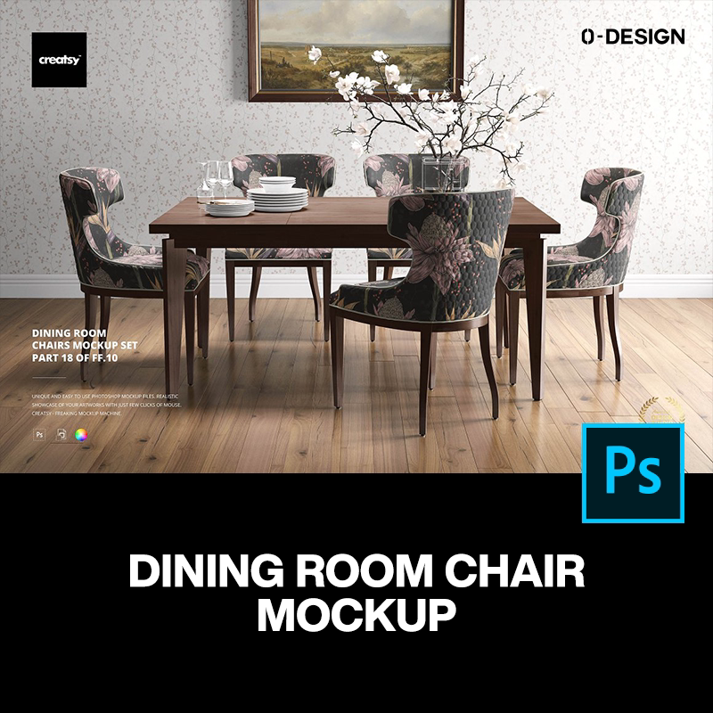 现代简约餐厅餐桌椅子墙纸图案设计贴图ps样机素材场景展示模板