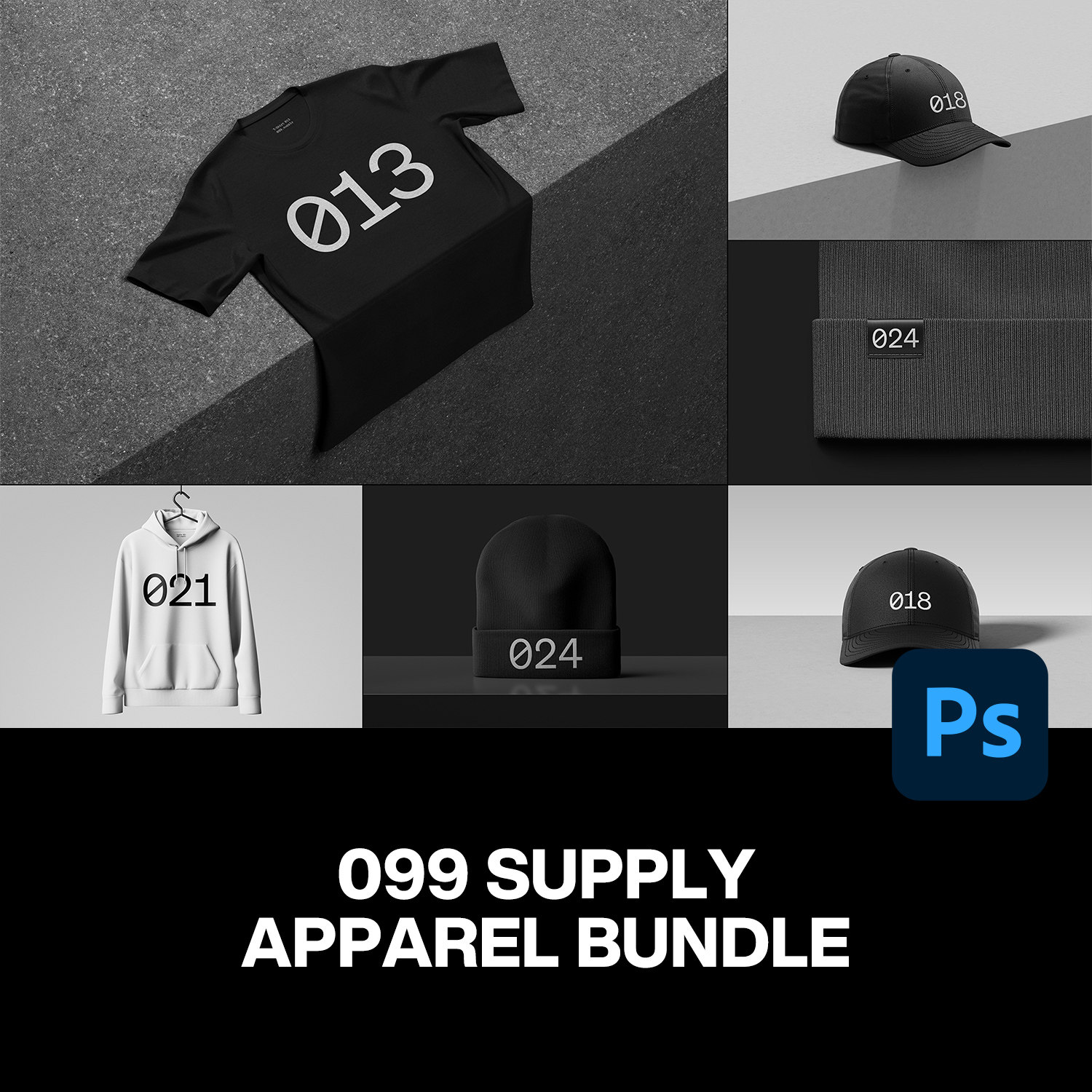 11款极简工业风T恤卫衣冷帽鸭舌帽服装品牌设计展示效果图ps样机