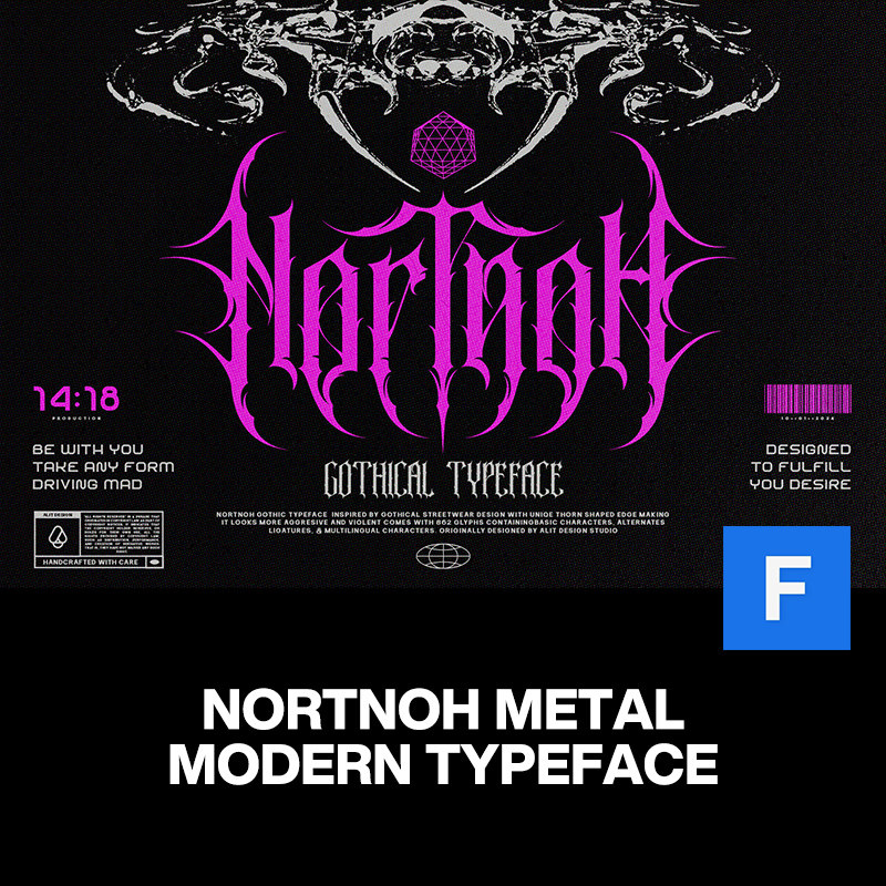 Nortnoh潮流复古哥特摇滚死亡金属潮牌logo海报标题装饰英文字体