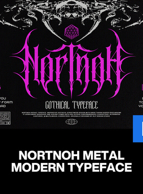 Nortnoh潮流复古哥特摇滚死亡金属潮牌logo海报标题装饰英文字体