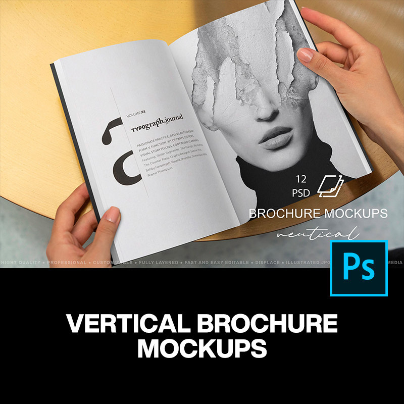 a4杂志画册手册封面排版作品设计贴图ps样机素材场景展示效果图