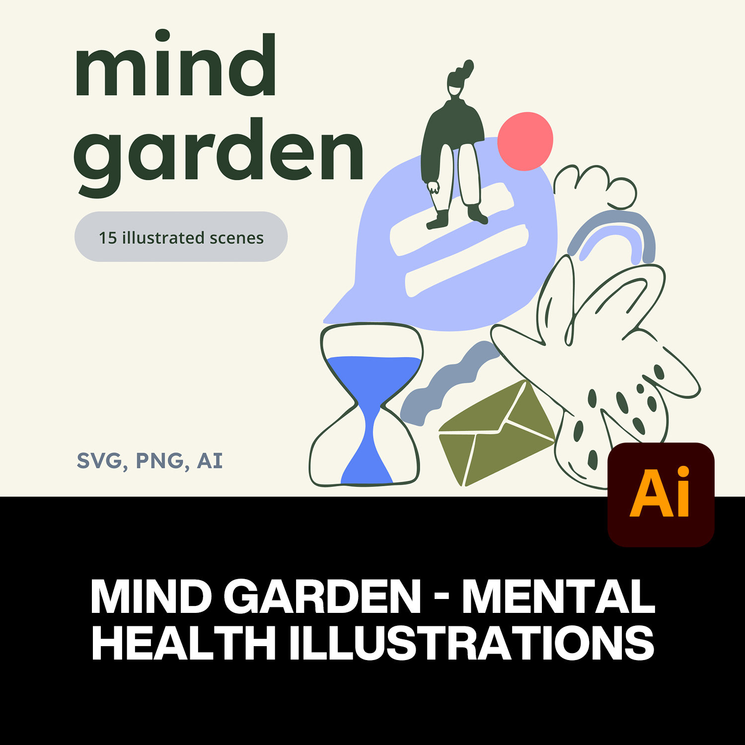 现代极简扁平化心理健康创意抽象艺术人物手绘插图插画ai矢量素材