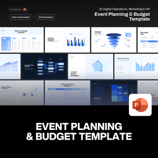 25页蓝色科技时尚市场运营活动推广预算图表数据分析提案ppt模板